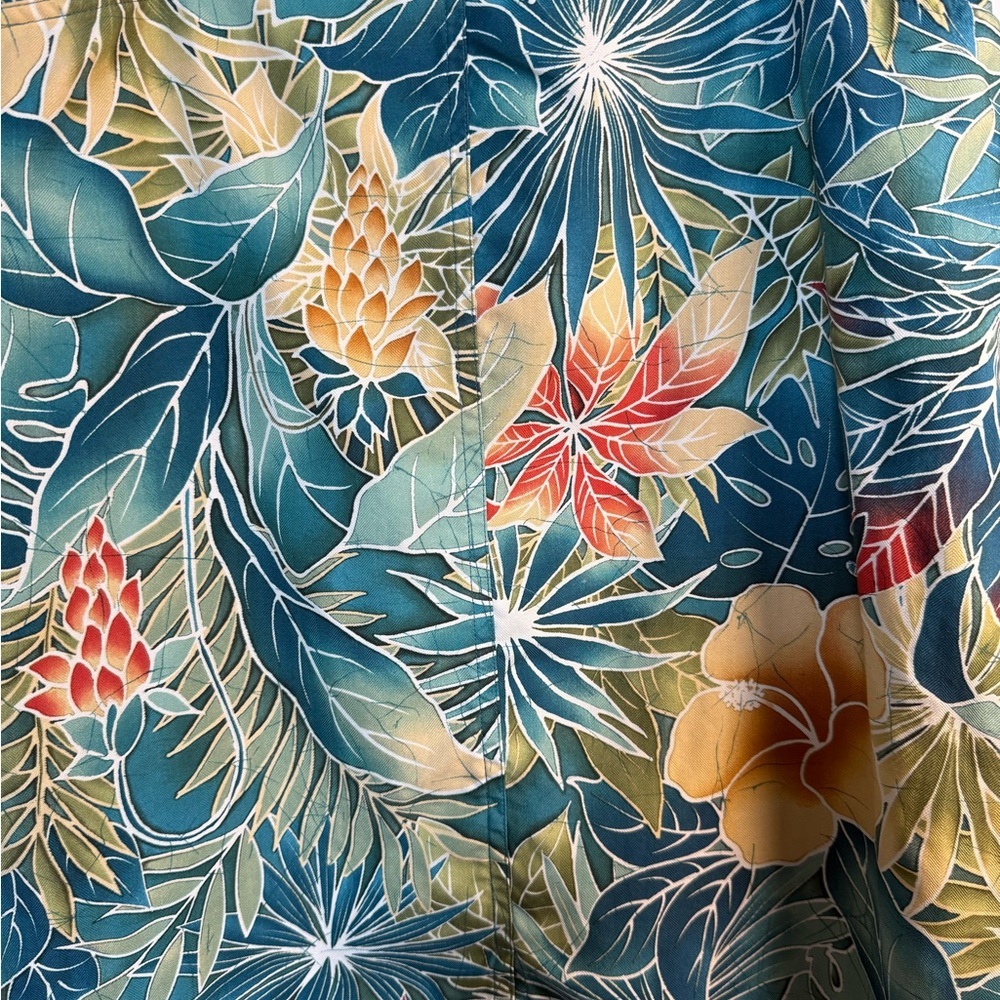 Tropical Kriss Kross VTG skirt, 💯% silk floral, teal & yellow Machine wash - Picture 2 of 9